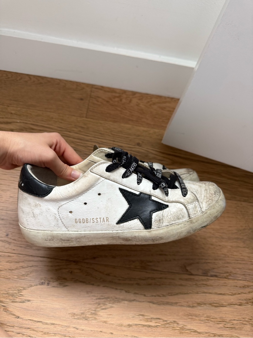 Golden Goose White Leather Sneakers with Black Star and Accents